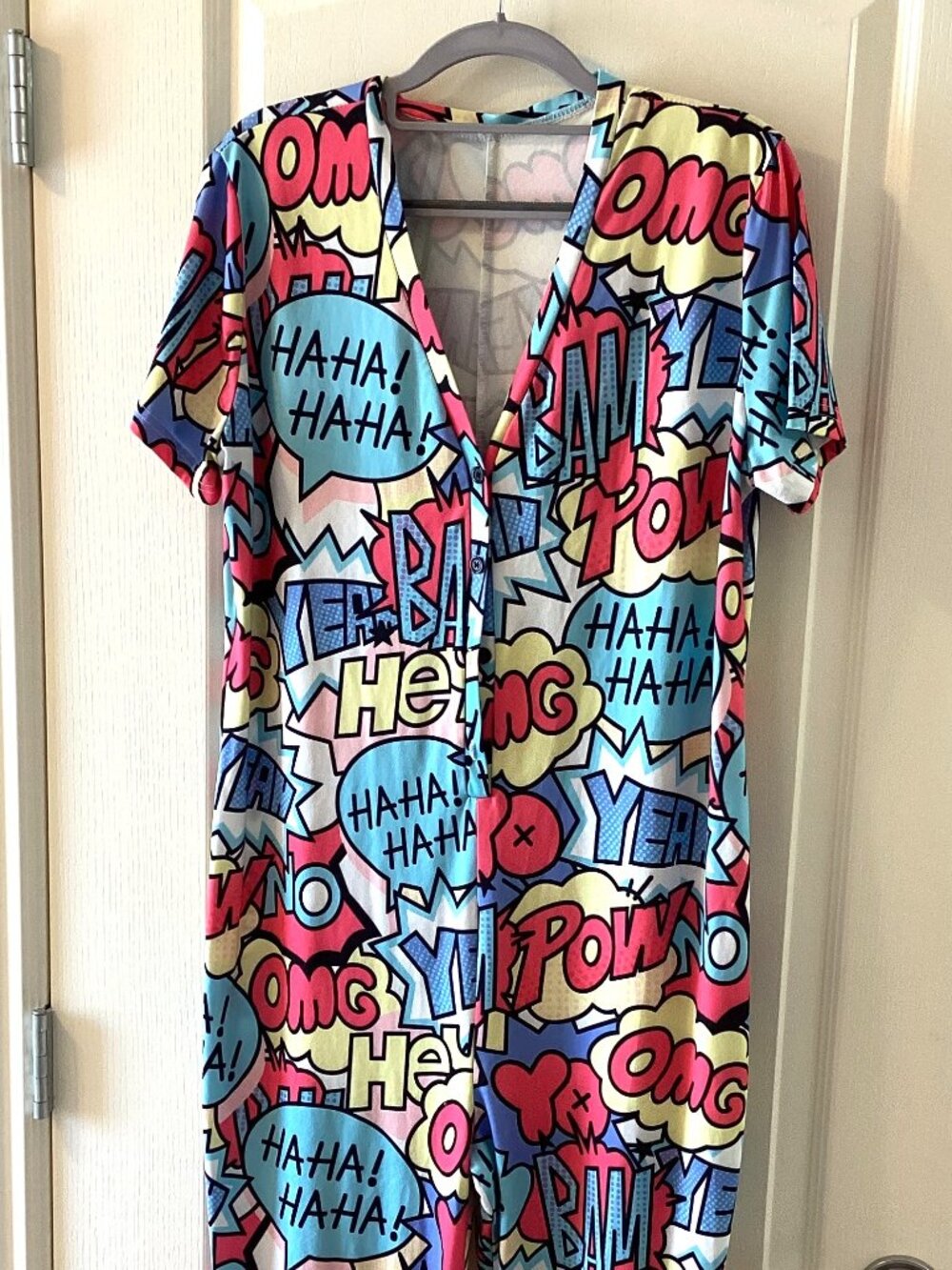 Multicolor Pajama Pj Jumpsuit Onesie With Comic Book Letter Graphic Print
